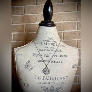 Lovely Silver Tone Metal and Rhinestone Pendant on a Delicate Silver Tone Chain